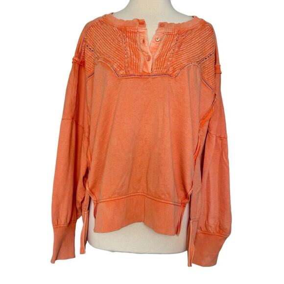Anthropologie PILCRO Orange Pintuck Sweatshirt Top Size L - 100% Cotton - Picture 3 of 11